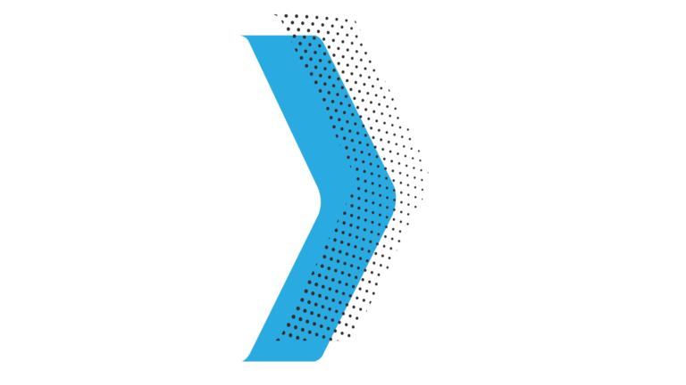 Blauer einfarbiger nach rechts zeigender Pfeil mit überlappendem Pfeil aus schwarzen Punkten