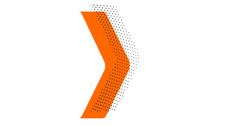 Orangener einfarbiger nach rechts zeigender Pfeil mit überlappendem Pfeil aus schwarzen Punkten